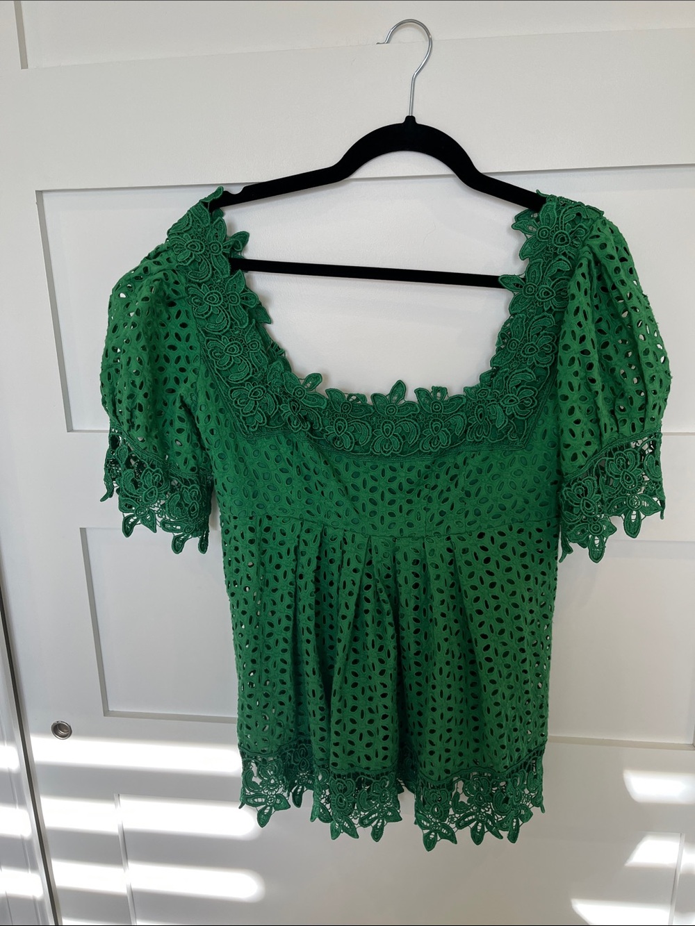 Moda International Green Eyelet Lace Square-Neck Top